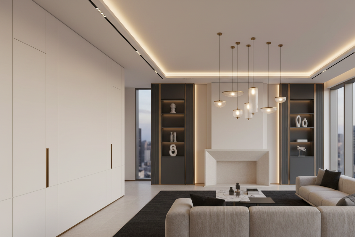 Modern warm-lit room banner