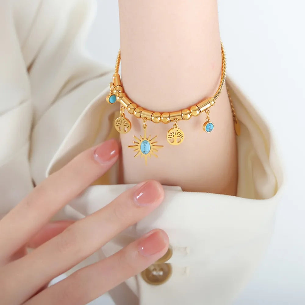 Gold-Plated Titanium Steel Charm Bracelet – 17 cm + 5 cm Extension