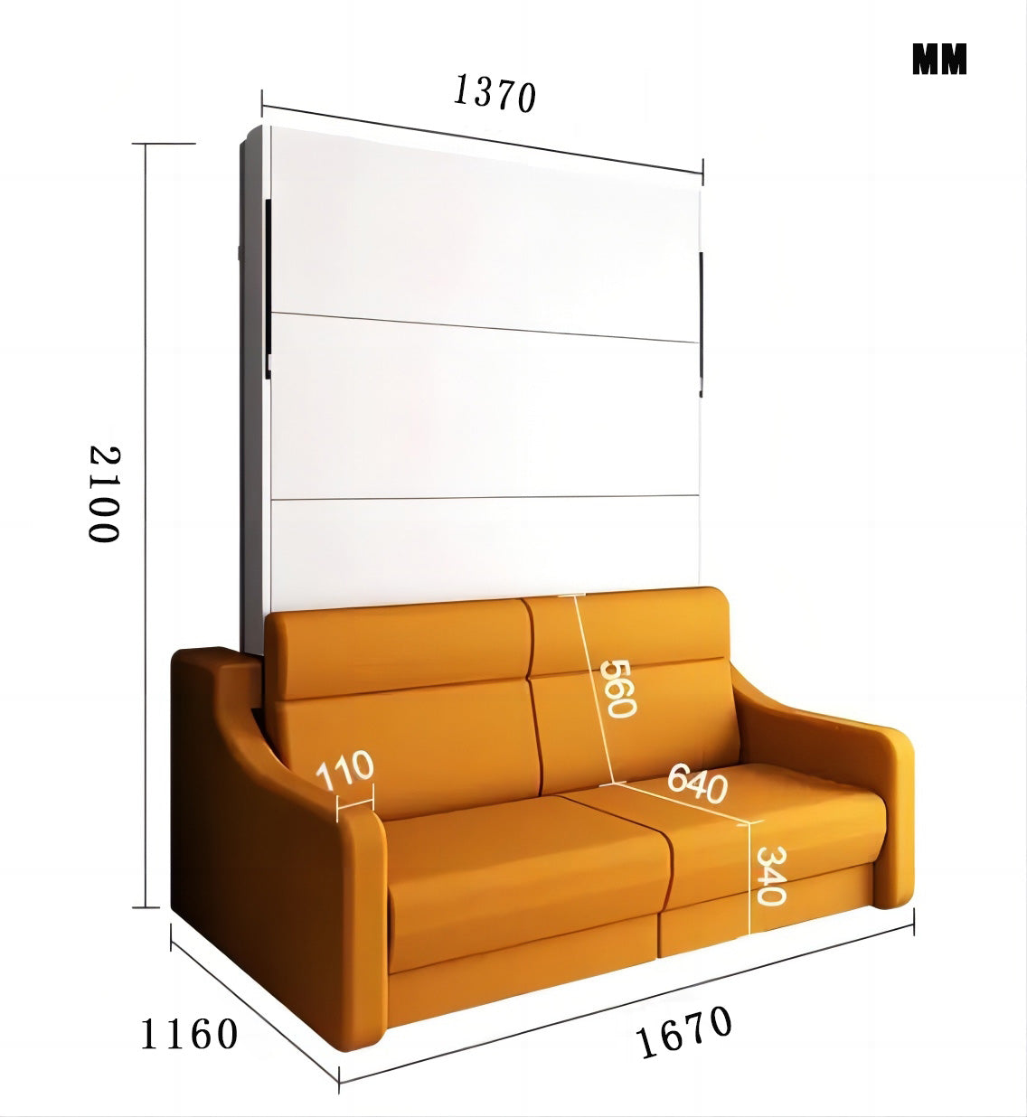 Modern Vertical Murphy Bed with Sofa & Storage | Full Size