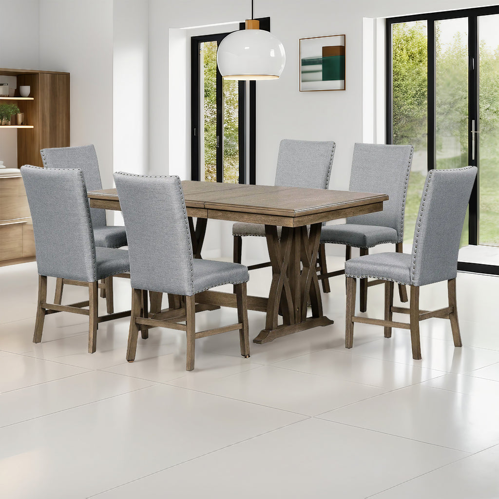 TOPMAX 7-Piece Extendable Dining Set, Golden Brown & Gray