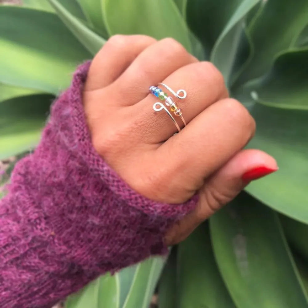 Adjustable Bead Wrap Ring in 925 Sterling Silver – Silver or Gold Tone