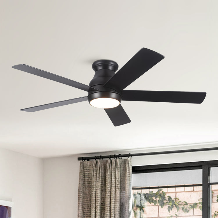 52-Inch Black Low-Profile Ceiling Fan with LED Light & Remote