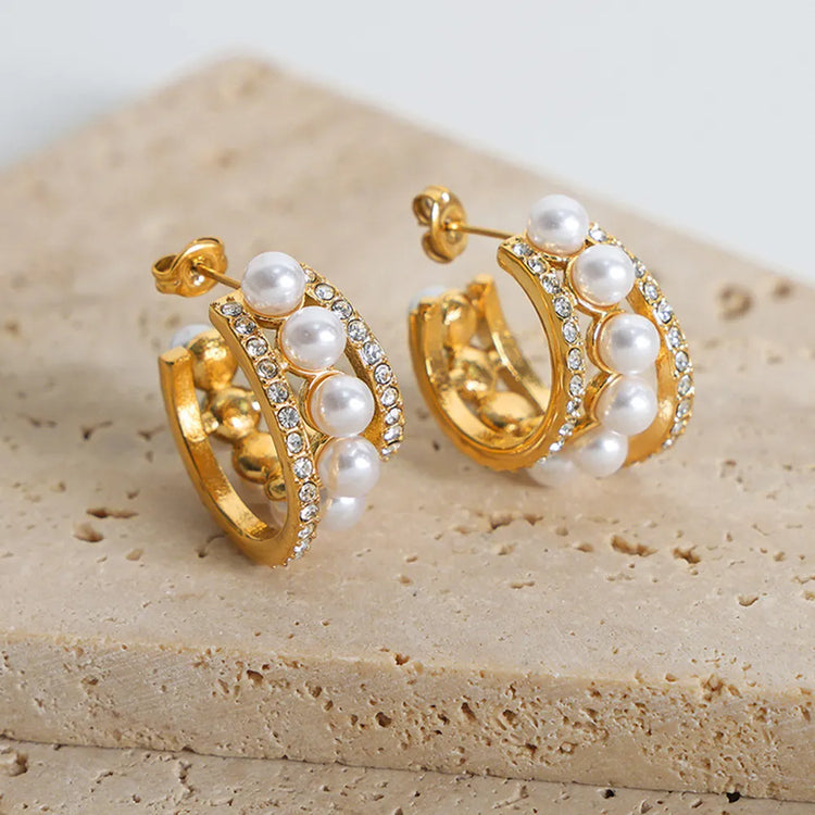 Shell Bead & Titanium Steel C-Hoop Earrings – Gold or Silver Tone