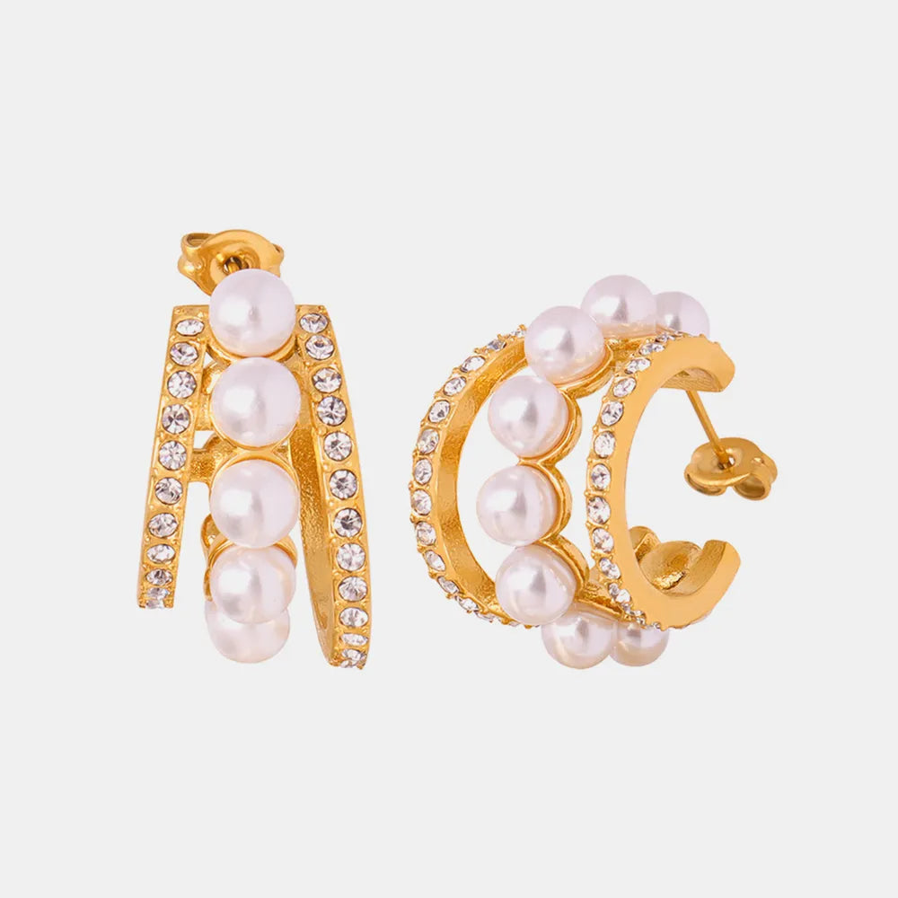 Shell Bead & Titanium Steel C-Hoop Earrings – Gold or Silver Tone