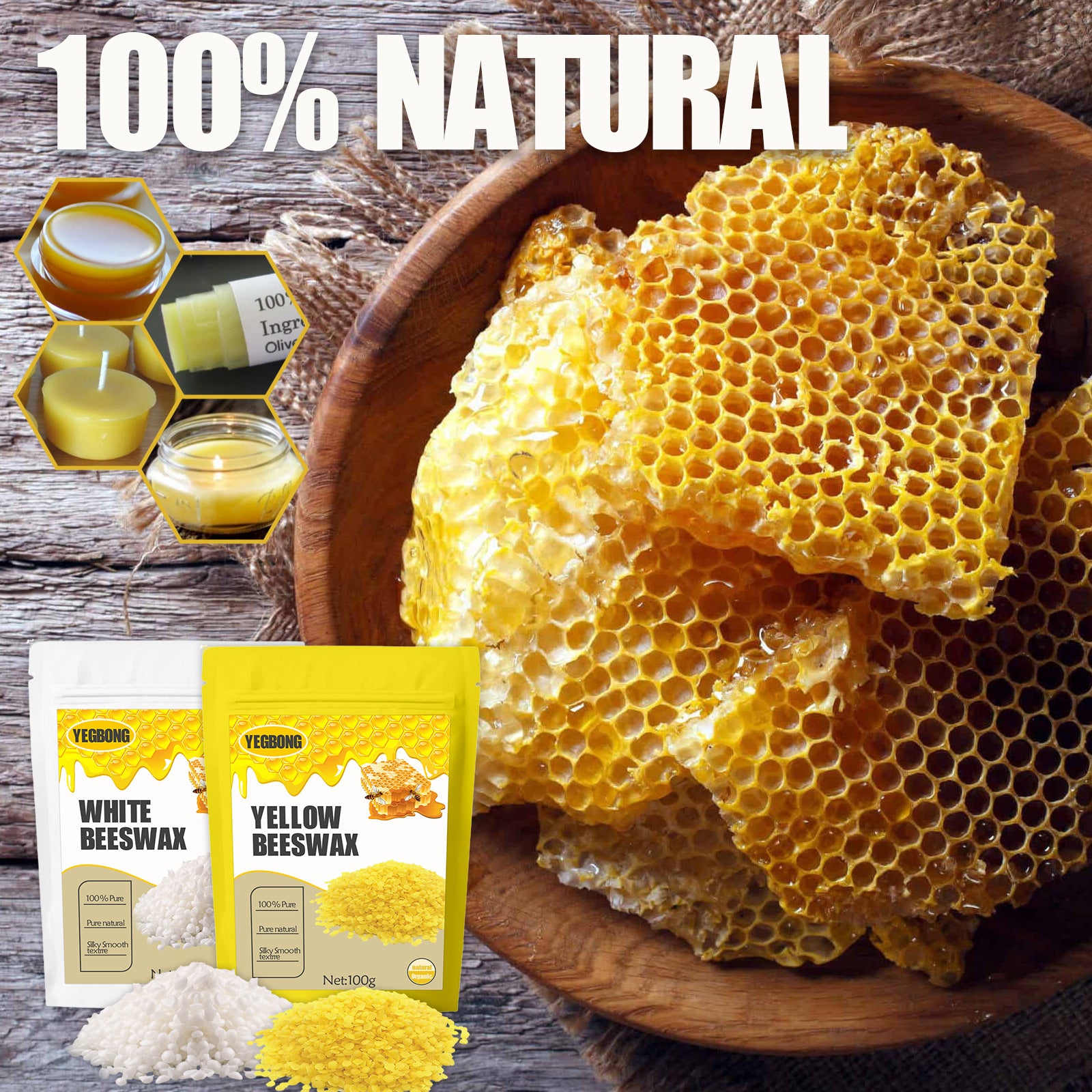 Yegbong White Beeswax, Diy Skin Care Lip Wax Candle With Multi-Purpose Cosmetic Ingredients