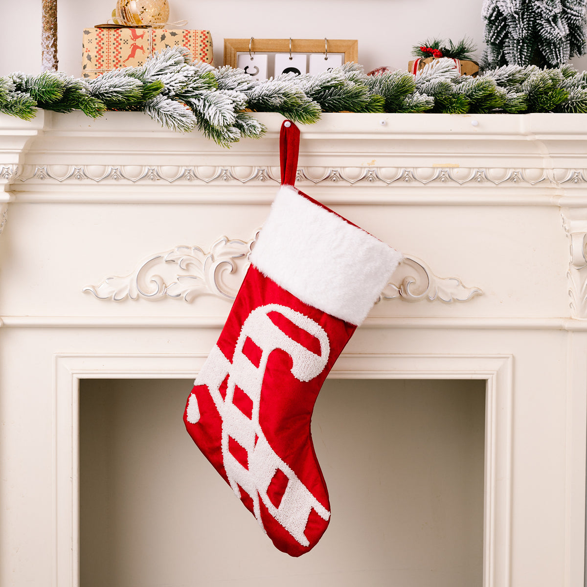 Snowflake, Cane & Deer Christmas Stocking – 45 cm