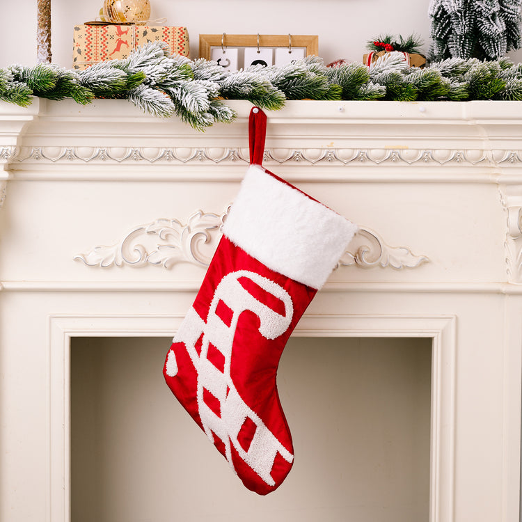 Snowflake, Cane & Deer Christmas Stocking – 45 cm