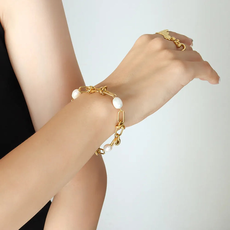 Freshwater Pearl & Titanium Steel Bracelet – 20 cm + 5 cm Extension