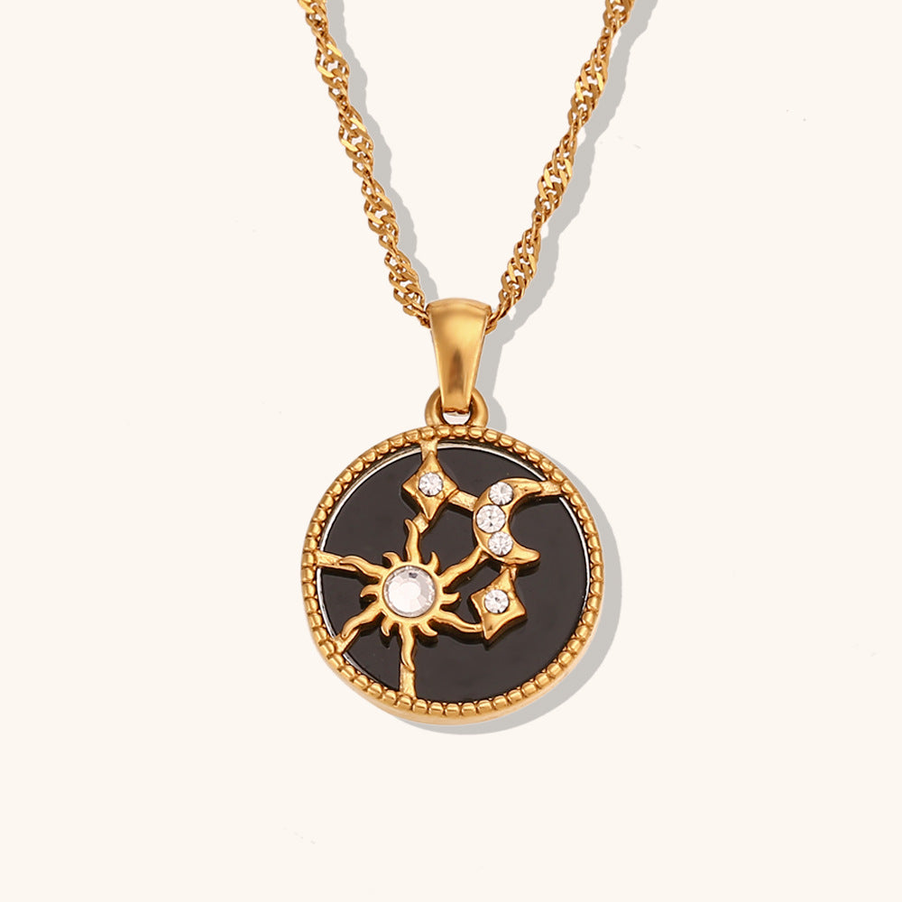 Sun, Moon & Stars Round Pendant Necklace – Stainless Steel