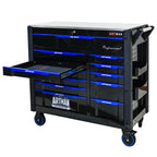 ARTMAN 12-Drawer Rolling Tool Cabinet with Iron Top, Black & Blue