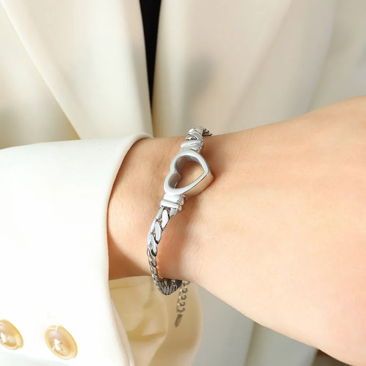 Cutout Heart Titanium Steel Bracelet – Gold or Silver Tone