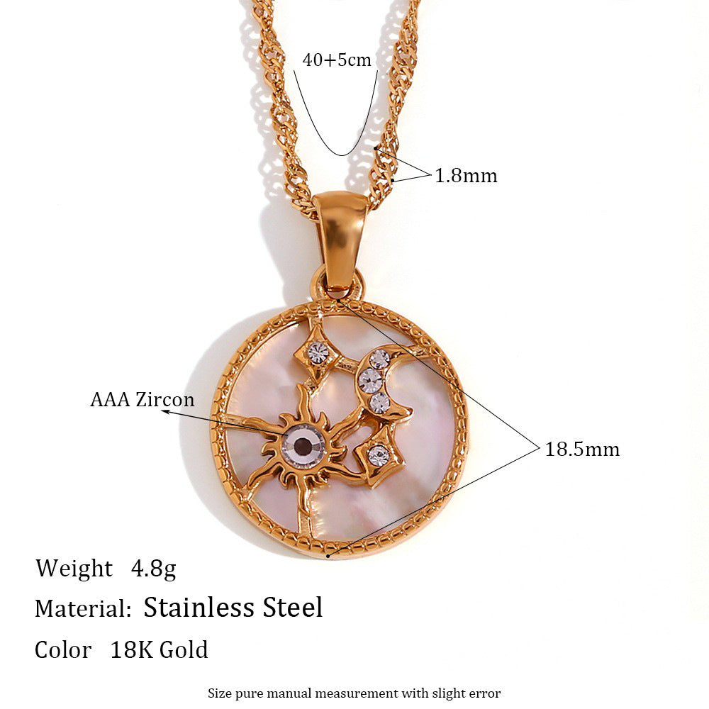 Sun, Moon & Stars Round Pendant Necklace – Stainless Steel