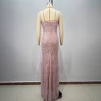 Pink Strapless Wrap-Front Fitted Maxi Dress