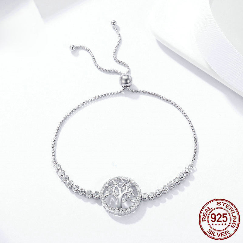 Tree of Life Zircon Bracelet in White Gold-Plated Sterling Silver