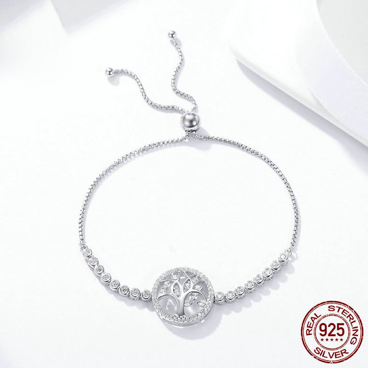Tree of Life Zircon Bracelet in White Gold-Plated Sterling Silver