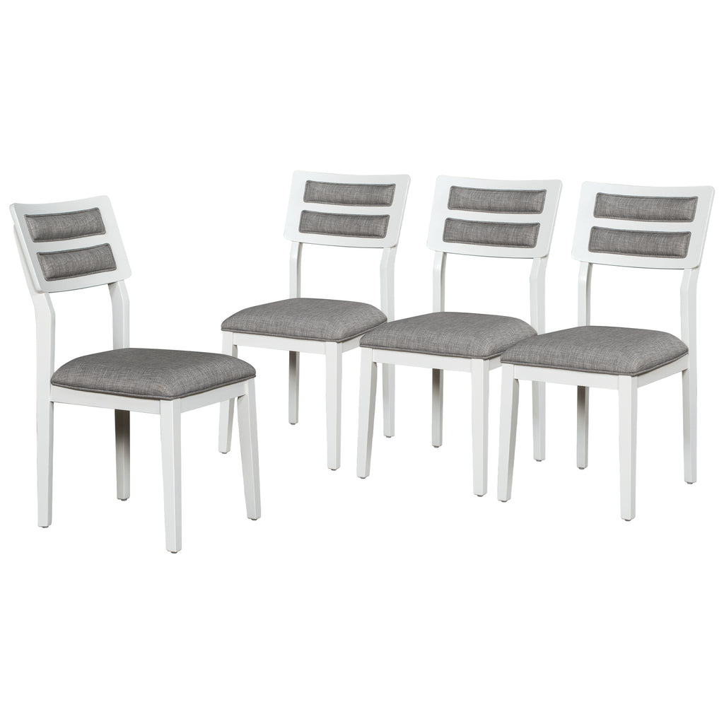 TREXM 6-Piece Dining Set with Table, 4 Chairs & Bench, White & Gray