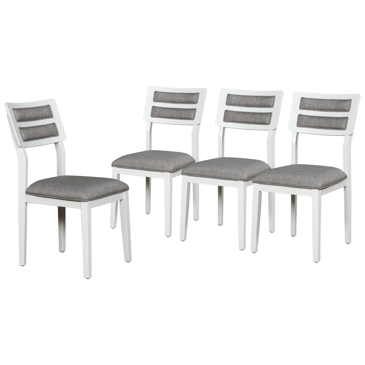 TREXM 6-Piece Dining Set with Table, 4 Chairs & Bench, White & Gray