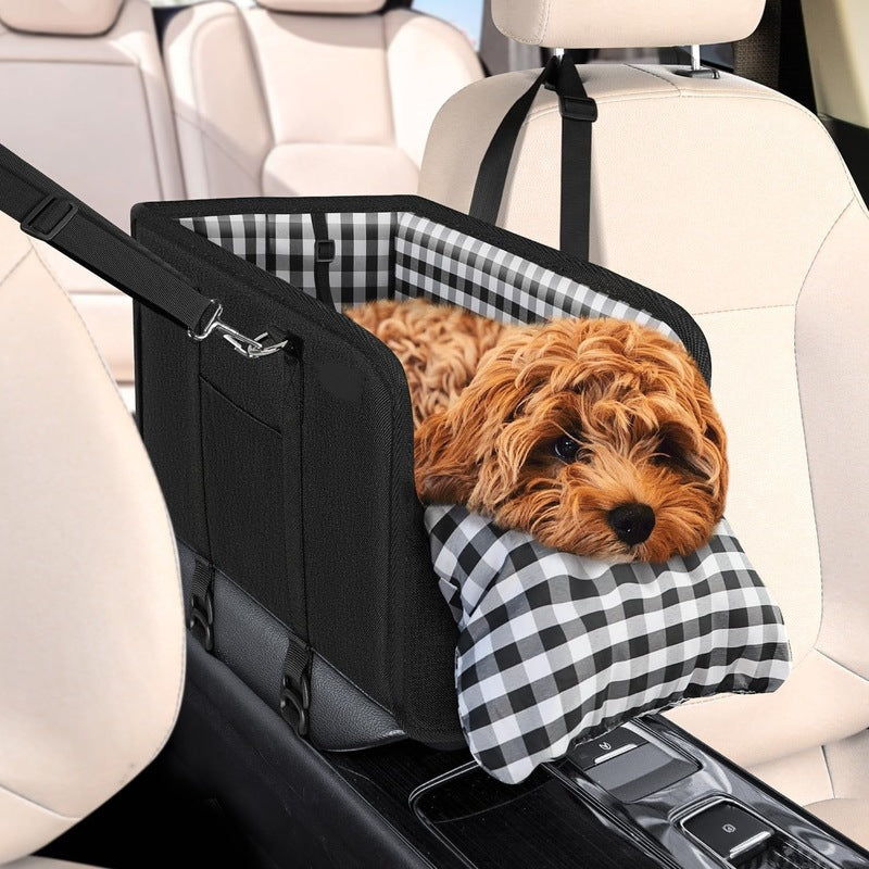 Car Mounted Pet Car Seat – Portable Small Dog Grid Seat with Soft Cushion & Seat Belt, Dog Car Accessories
