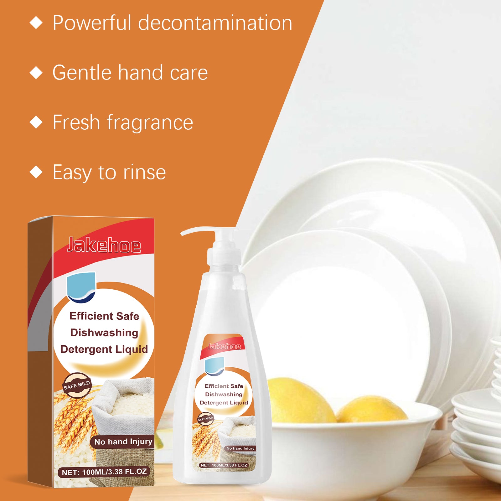 Jakehoe Dishwashing Liquid Kitchen Utensils, Dishes And Chopsticks Clean Decontamination, Oil Removal Fresh And Gentle Dishwashing Liquid