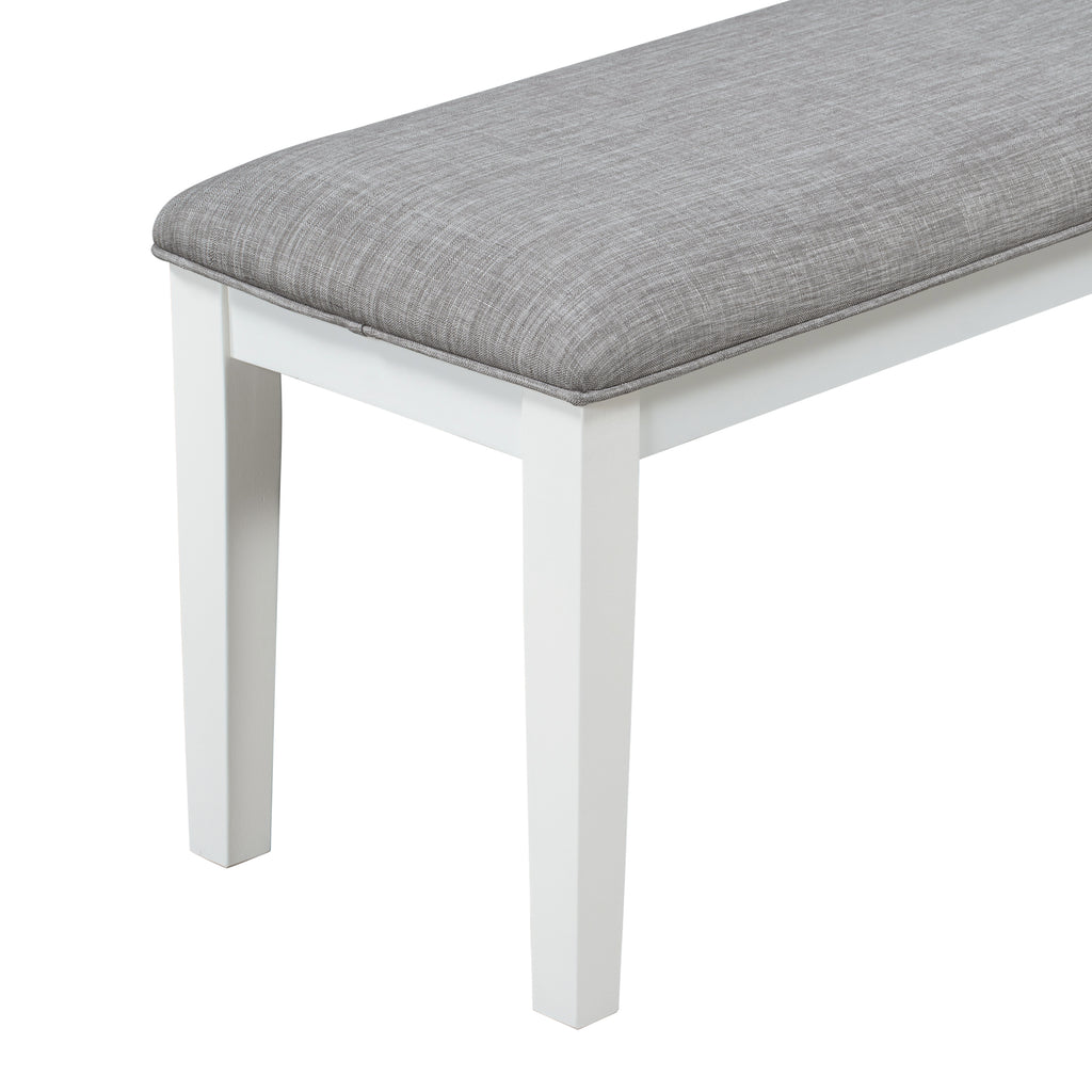 TREXM 6-Piece Dining Set with Table, 4 Chairs & Bench, White & Gray