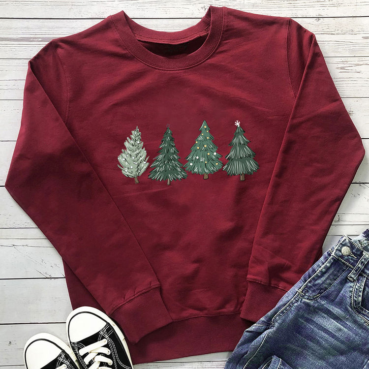 Women's Christmas Tree Print Cotton Sweatshirt