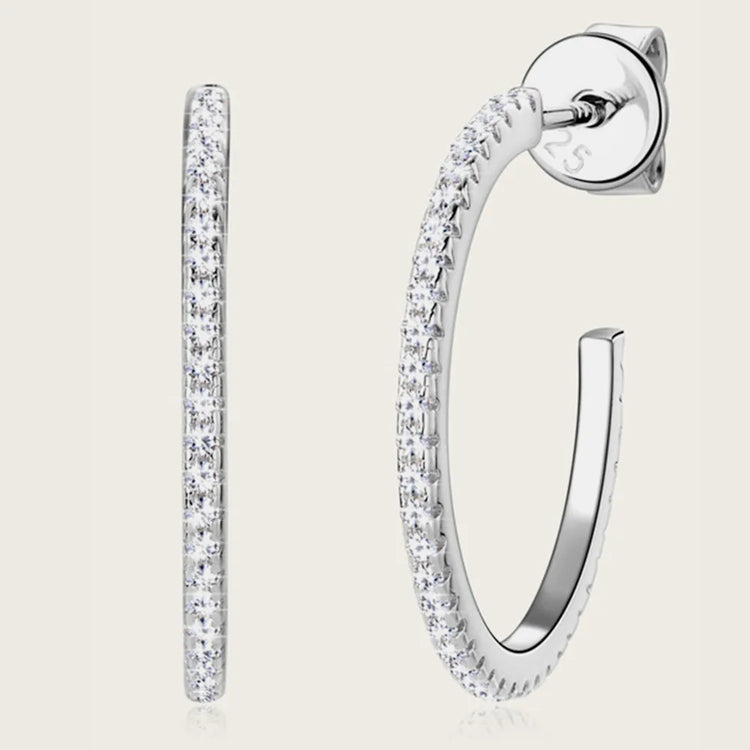 Moissanite Sterling Silver C-Hoop Earring – 19.3 mm, Single