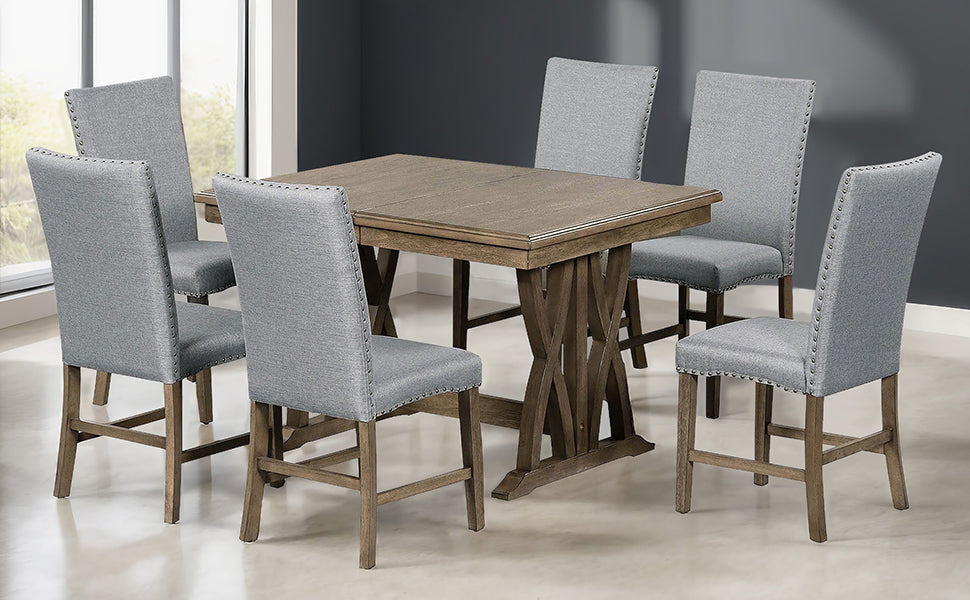 TOPMAX 7-Piece Extendable Dining Set, Golden Brown & Gray
