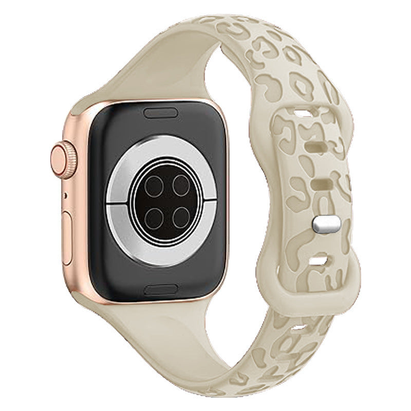Apple Watch Silicone Strap – Slim Leopard Print Band with Butterfly Clasp