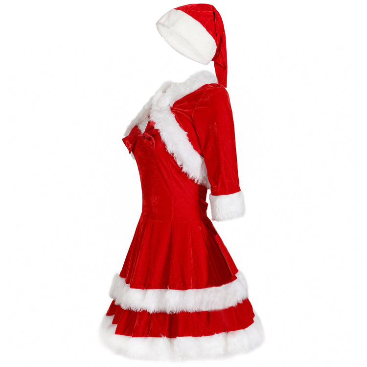 Women's Red Christmas Costume with Shawl & Hat