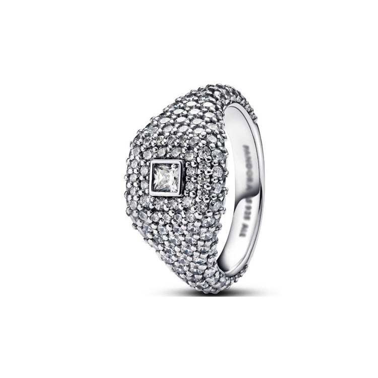 Panda Dora S925 Silver Ring with Pav&eacute; Set Sparkling Starlight Bow, Fashionable Elegant Women's Ring, Cuban Chain Pair Ring