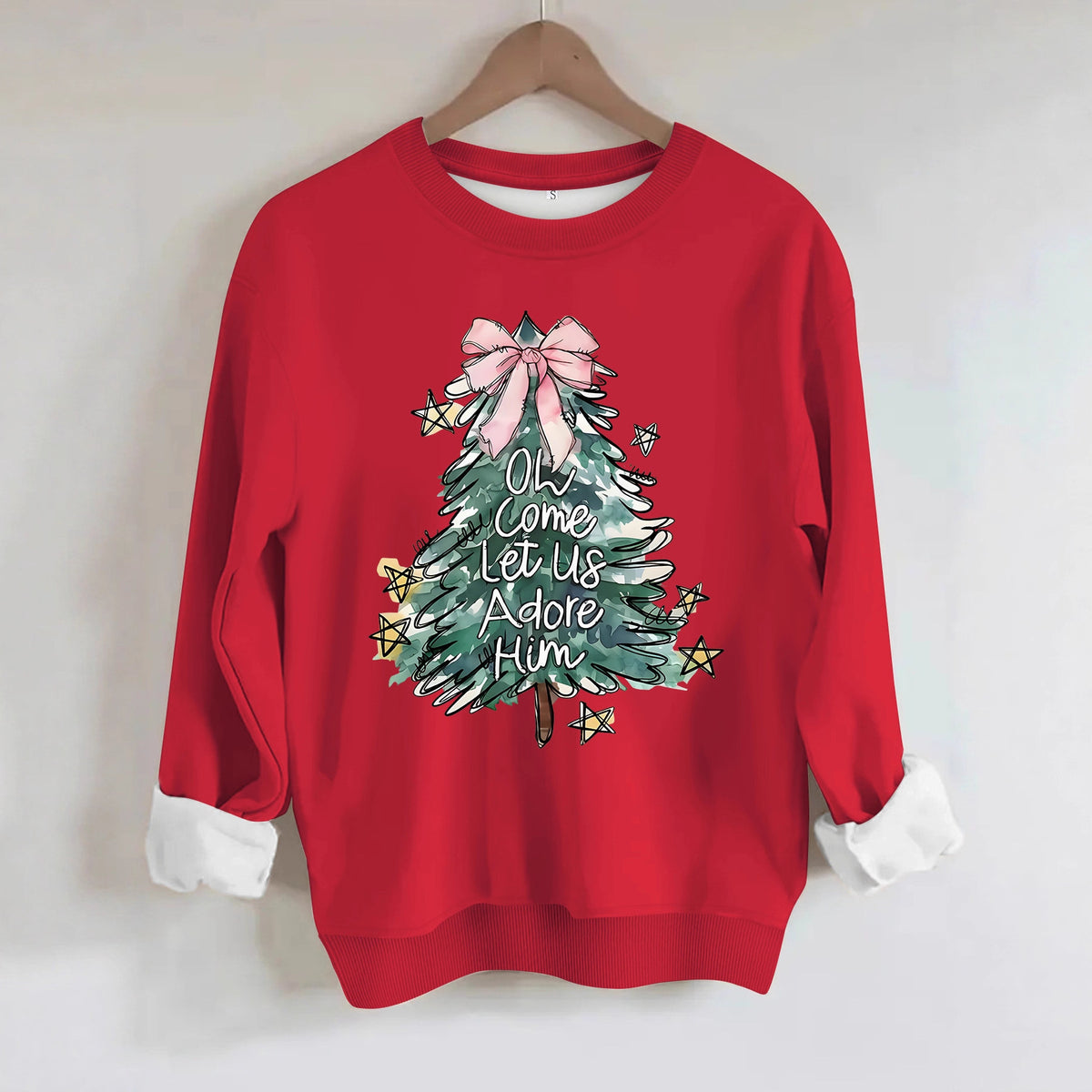 Women's Christmas Tree Print Round-Neck Pullover