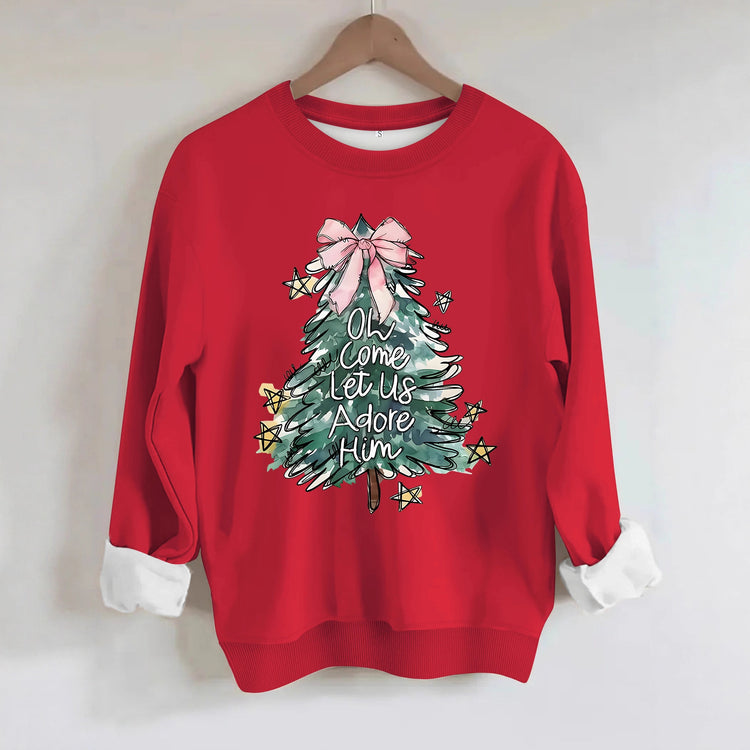 Women's Christmas Tree Print Round-Neck Pullover
