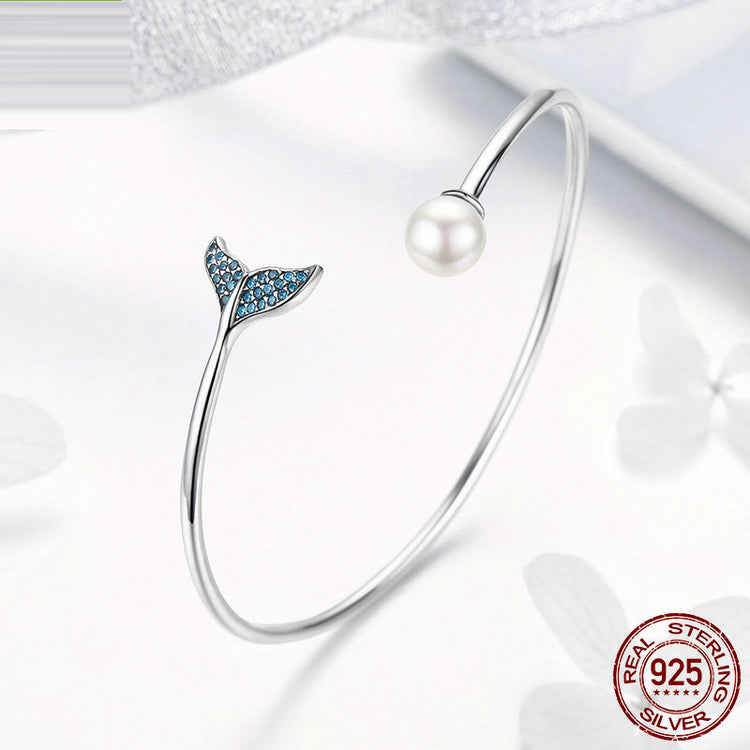 Mermaid Tail Zircon & Bead Bracelet in 925 Sterling Silver