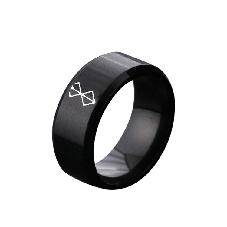 European and American Style Berserk Anime Series Laser Engraved Ring with Logo Design