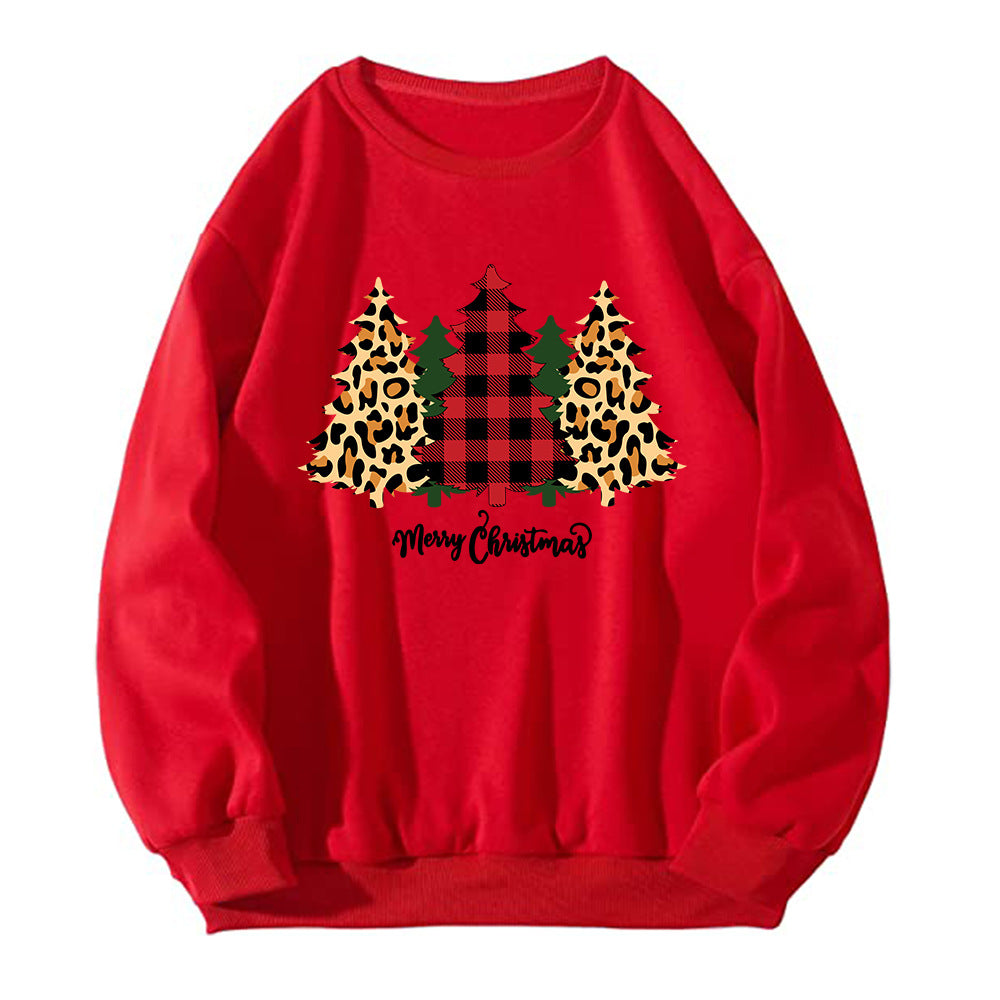 Christmas Tree Print Long-Sleeve Pullover Top