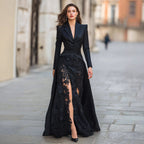 Women's Black Two-Piece Long-Sleeve Dress Set