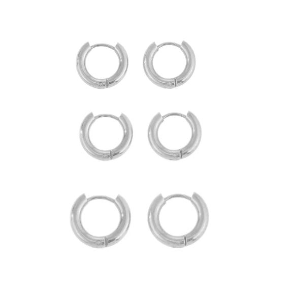 Stainless Steel Circle Earrings – Set of 3 Pairs
