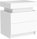 Modern white Nightstand With 2 Storage Drawers,Led Lights, End Table For Bedroom Furniture