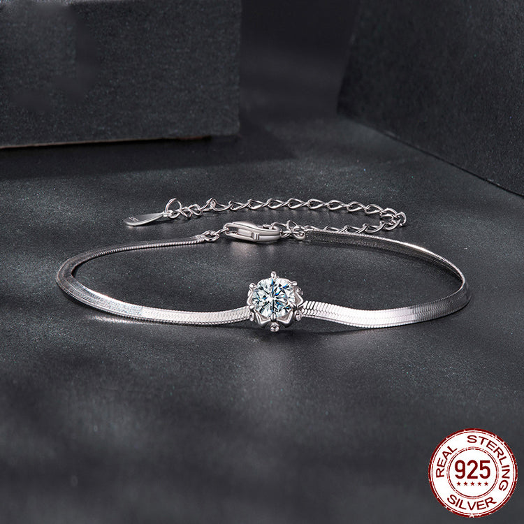 Moissanite & Zircon Flower Bracelet in 925 Sterling Silver