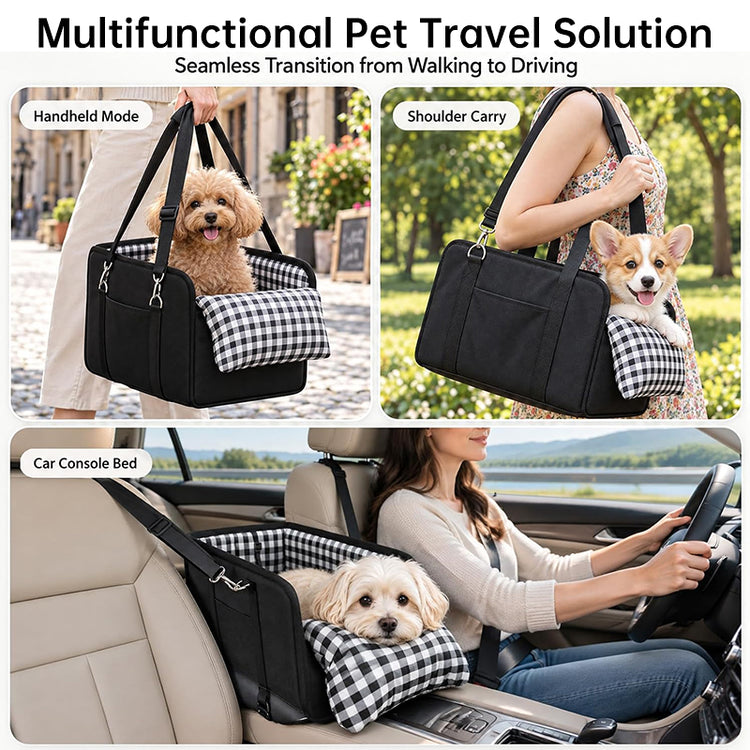 Car Mounted Pet Car Seat – Portable Small Dog Grid Seat with Soft Cushion & Seat Belt, Dog Car Accessories