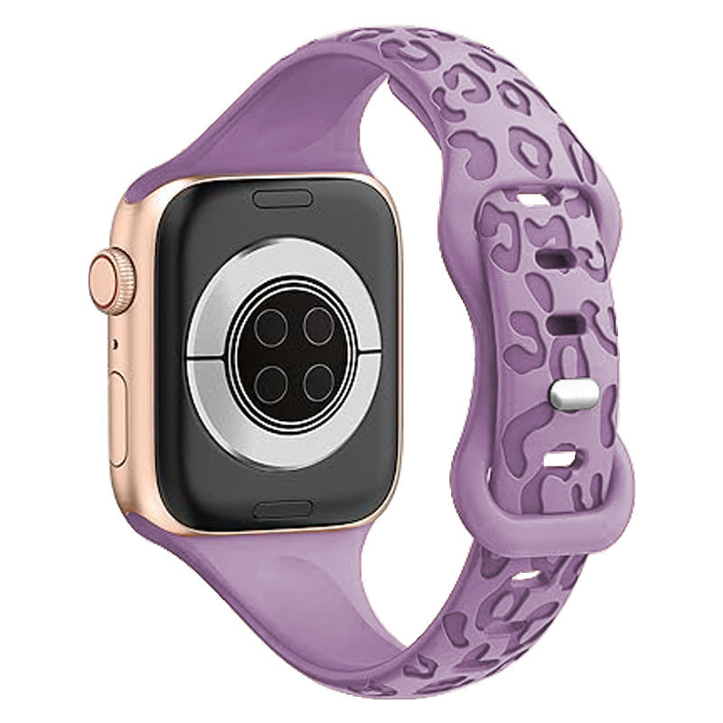 Apple Watch Silicone Strap – Slim Leopard Print Band with Butterfly Clasp