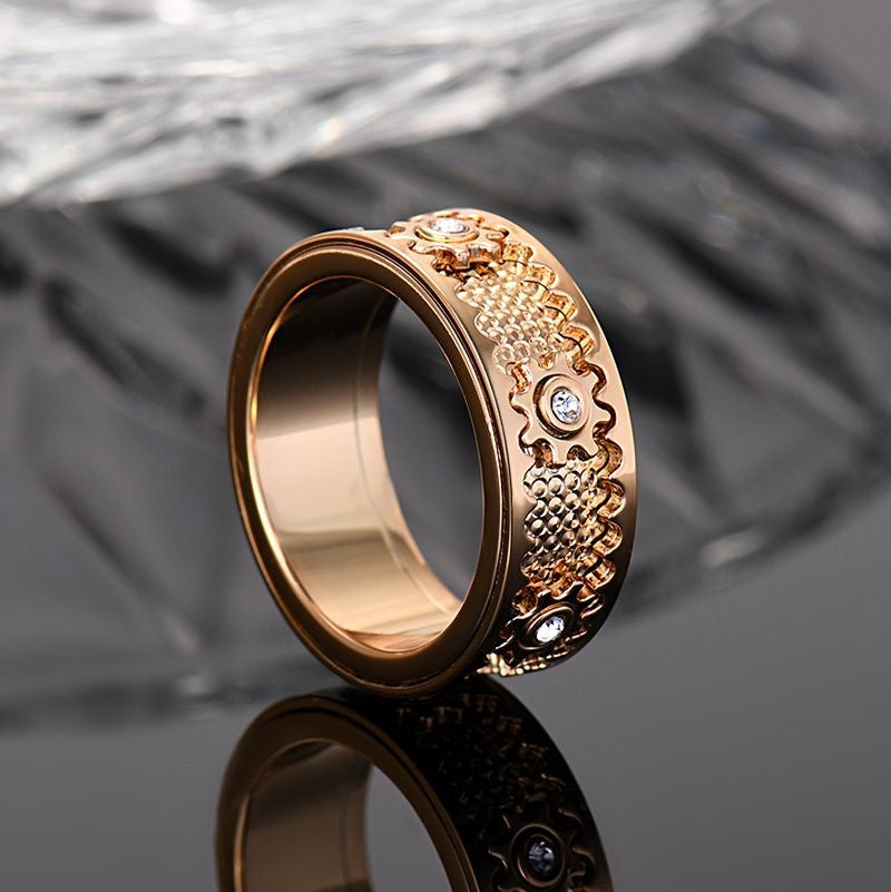 Vintage-Inspired Gear-Pattern Copper Ring – Multiple Finishes