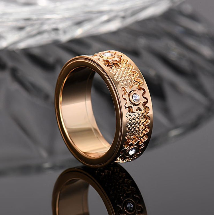 Vintage-Inspired Gear-Pattern Copper Ring – Multiple Finishes