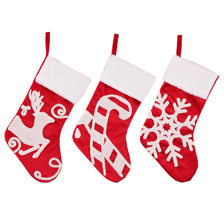 Snowflake, Cane & Deer Christmas Stocking – 45 cm