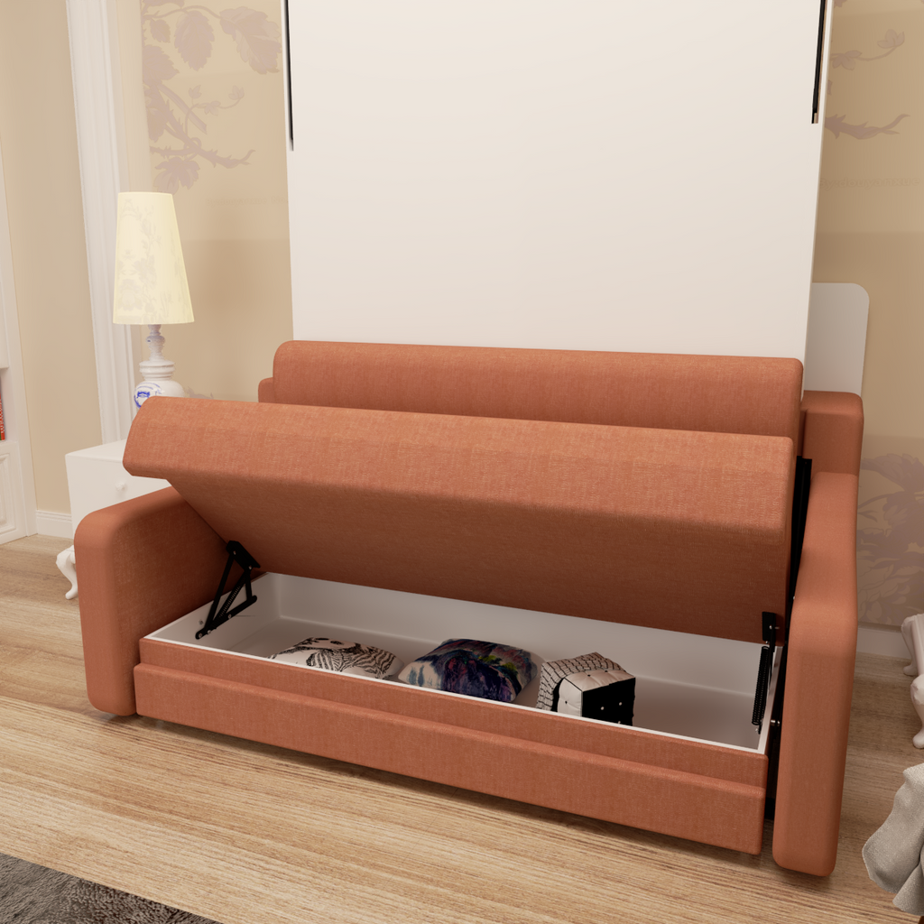 Modern Vertical Murphy Bed with Sofa & Storage | Full Size