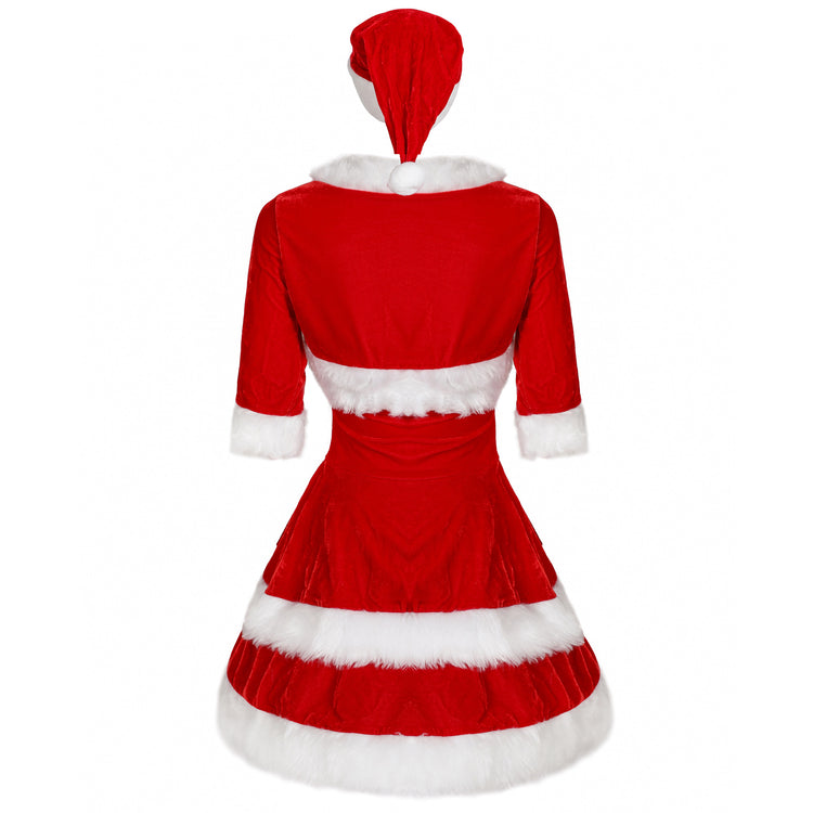 Women's Red Christmas Costume with Shawl & Hat