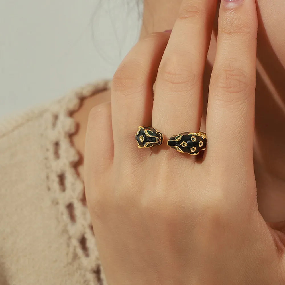 Panther-Inspired Copper Open Ring – Gold Tone