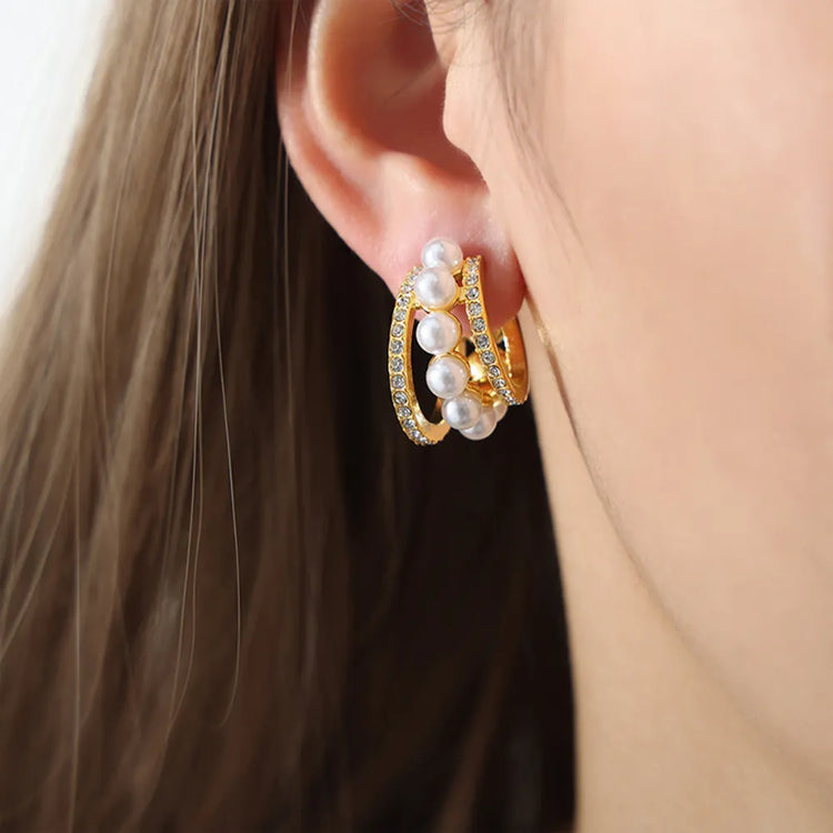 Shell Bead & Titanium Steel C-Hoop Earrings – Gold or Silver Tone