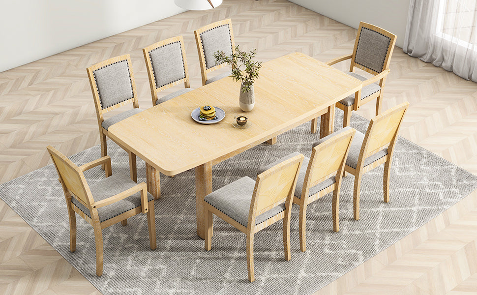 TOPMAX Extendable 84" Dining Table Set with 8 Upholstered Chairs, 9-Piece, Beige Brown