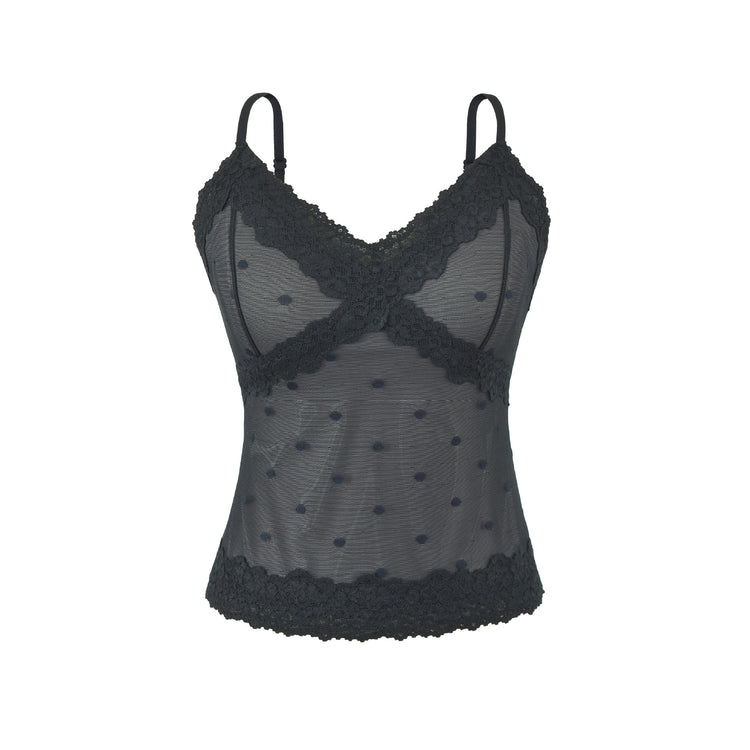 Polka Dot Lace Sleeveless Camisole Top with Built-in Pads